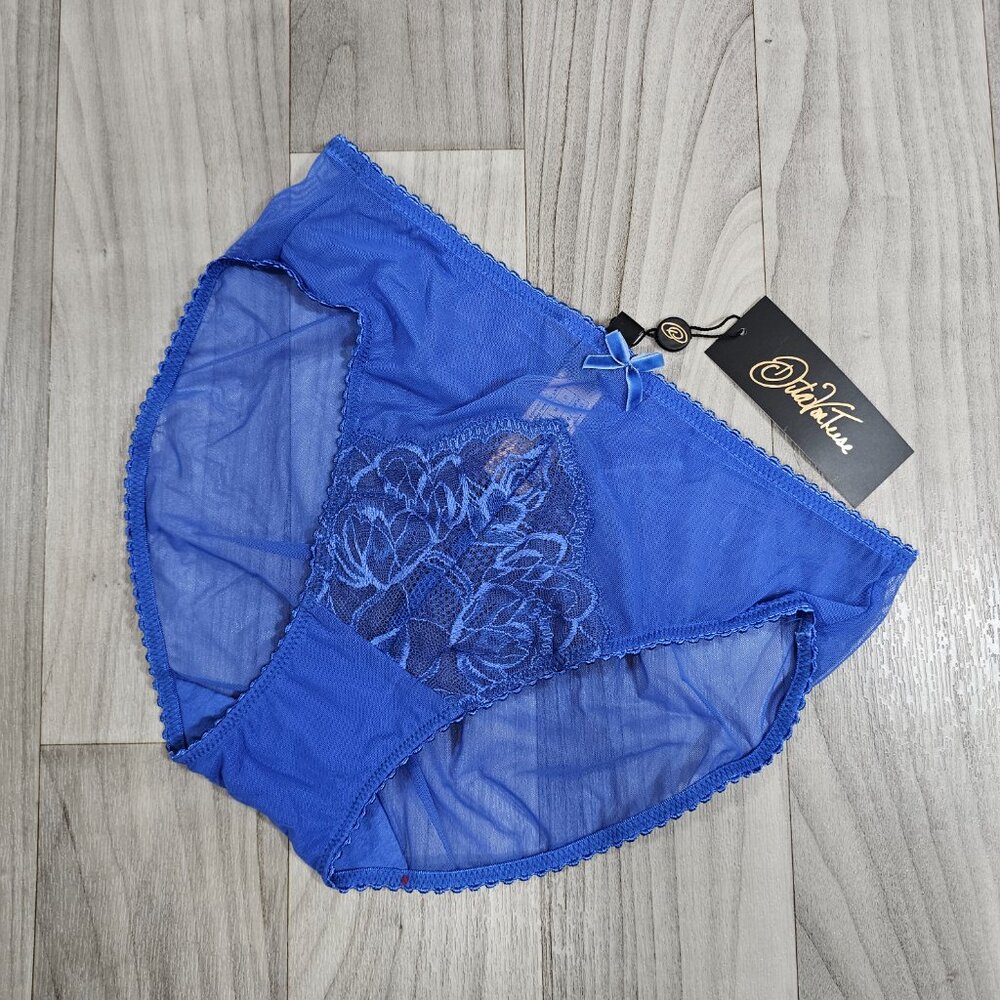 NWT Dita Von Teese Gwendolline Blue Sheer High Waisted Panties Brief Size S